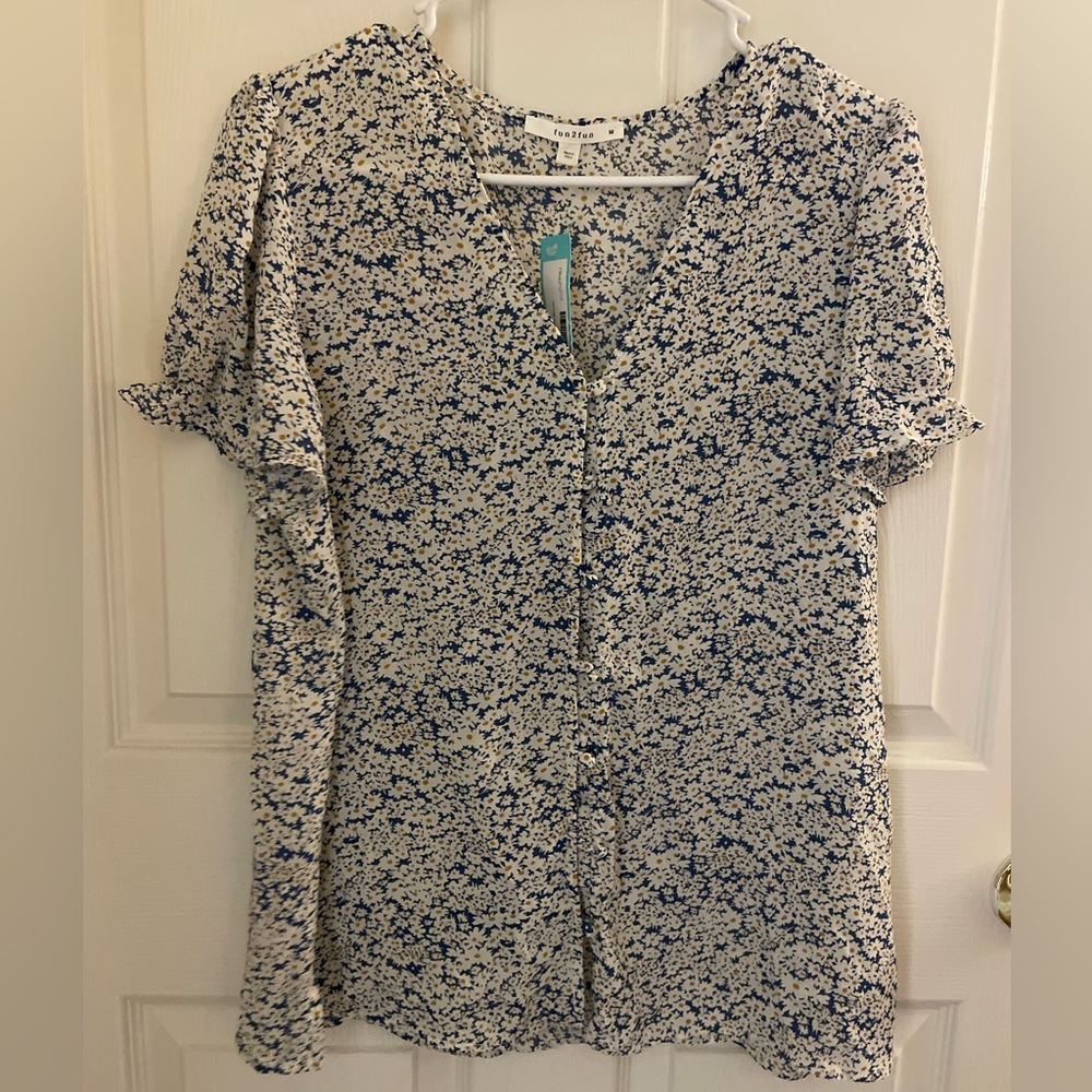 Blue & White Floral Blouse